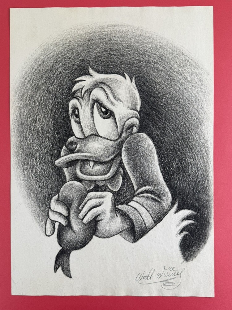 Walt Disney Drawing on paper (Handmade) signed and stamped mixed media.
