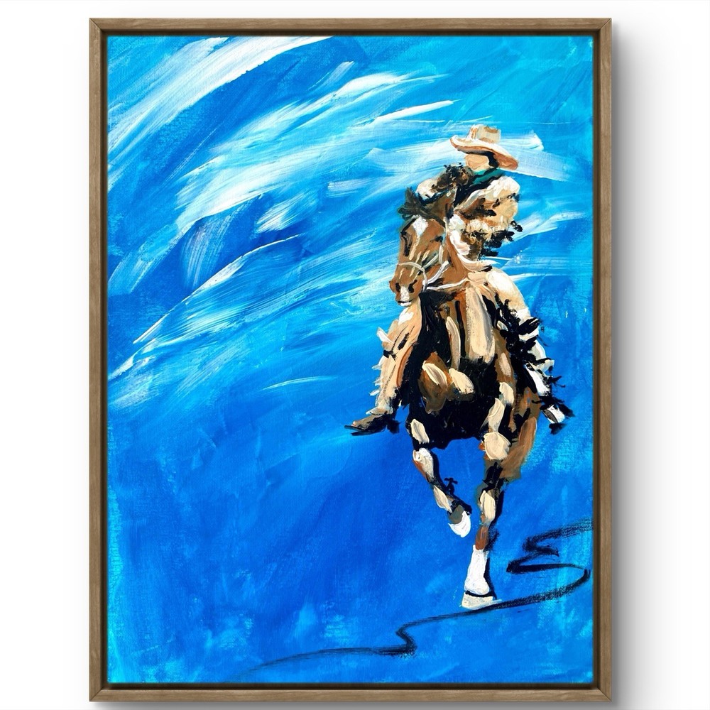 TITA PAINTZ Bronco Cowboy Horseback Hand Painted 12x16 Canvas Wall Art
