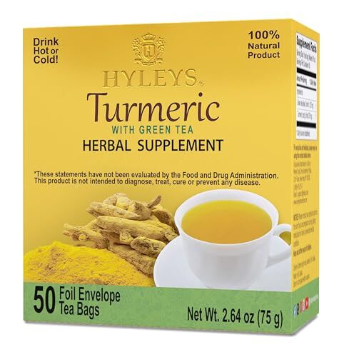 Hyleys Turmeric & Green Tea - Natural Antioxidant Herbal Tea - 50 Tea Bags