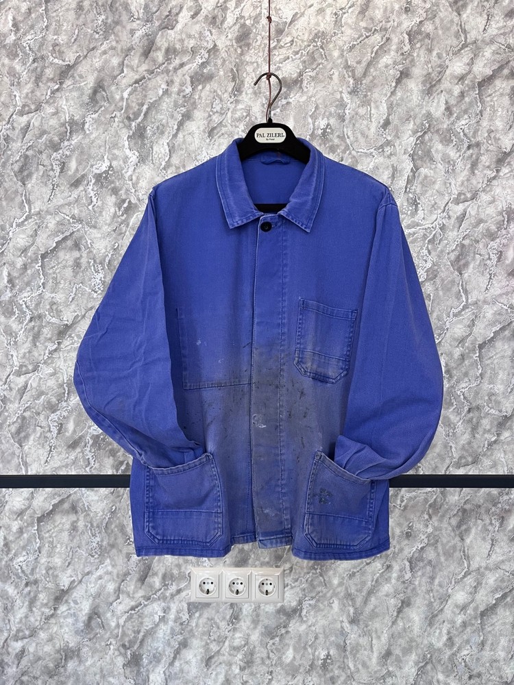 Vintage distressed trashed 50s 60s french european work hbt painter chore jacket