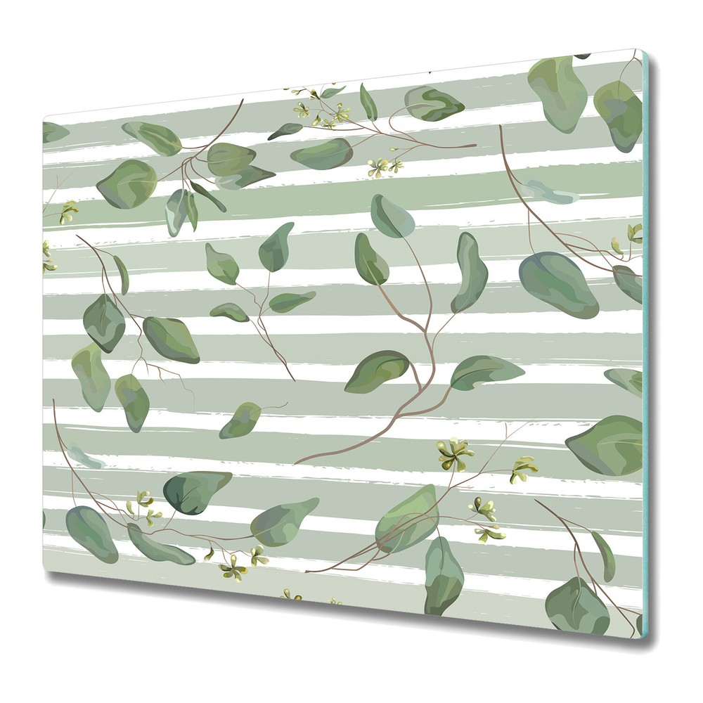 Tempered Glass Chopping Cutting Board Mint Leaf Stripes Floral Leaves 60x52