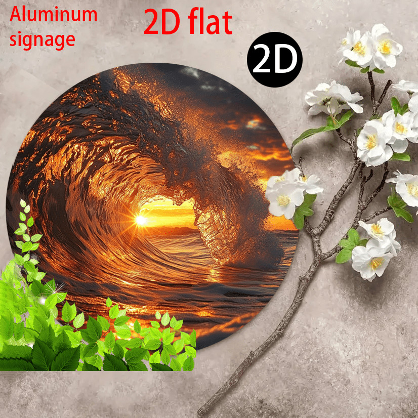 Ocean Waves Sunset Round Aluminum Metal Wall Art
