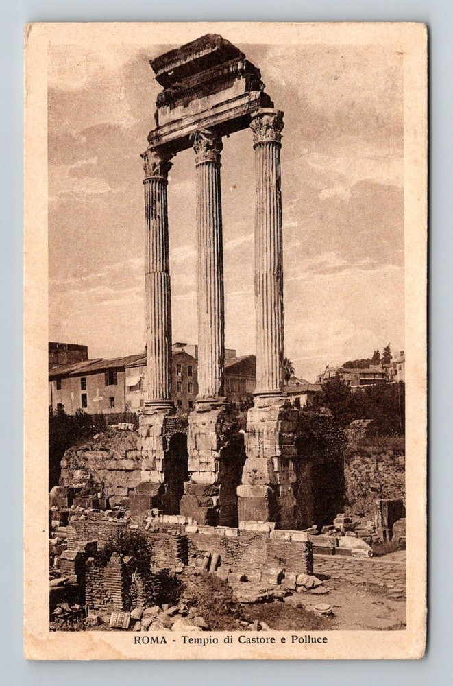 Italy- Rome Temple Of Castor & Pollux Ruins Souvenir Old Vintage c1927 Postcard