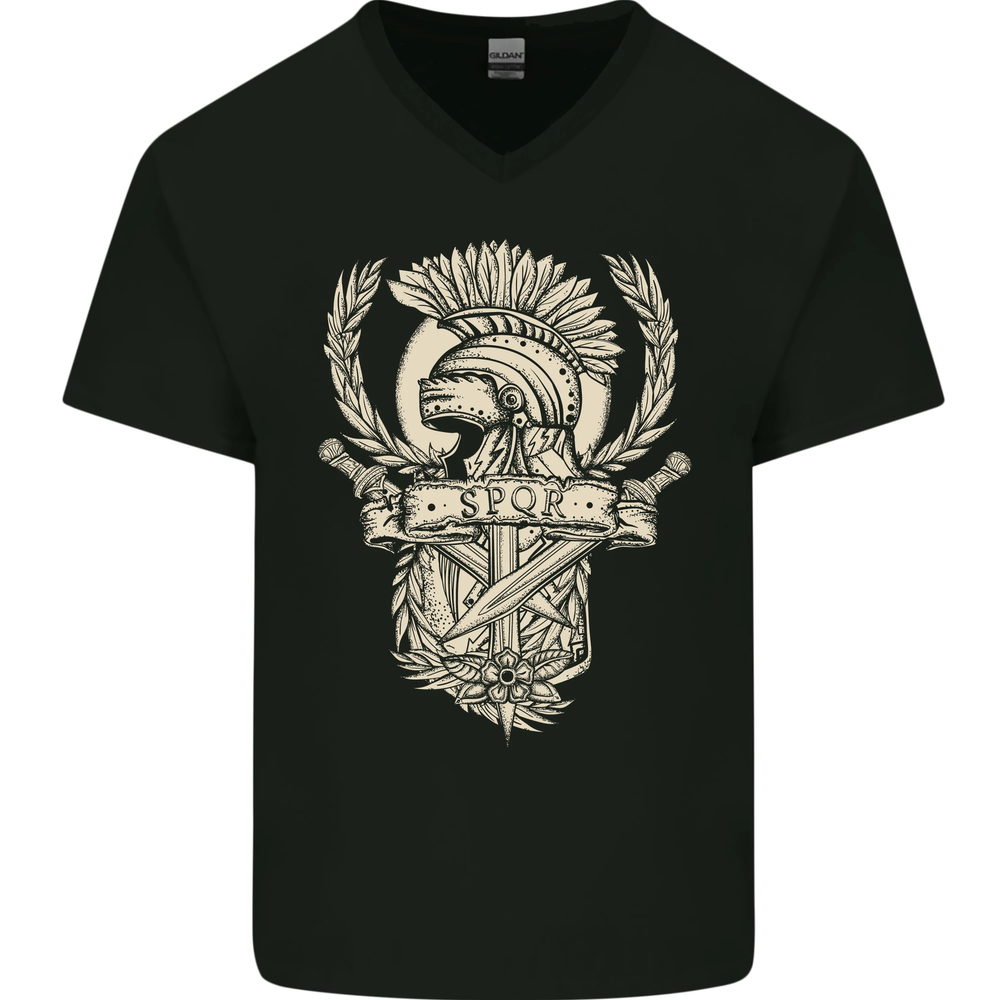 SPQR Helmet Gym Bodybuilding Training Top Mens V-Neck Cotton T-Shirt