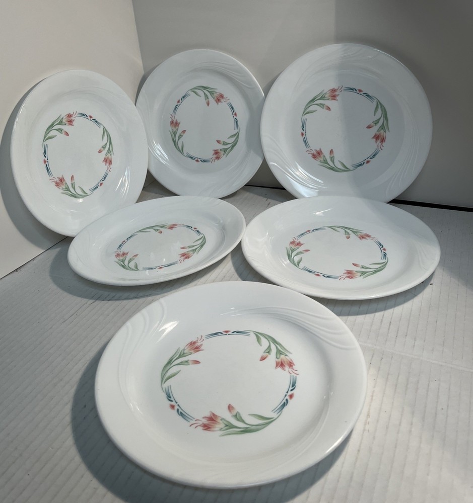 Set Of 6 CORELLE “SPRING BREEZE” BY CORNING BREAD/Salad/Dessert PLATE(S) 7 1/4