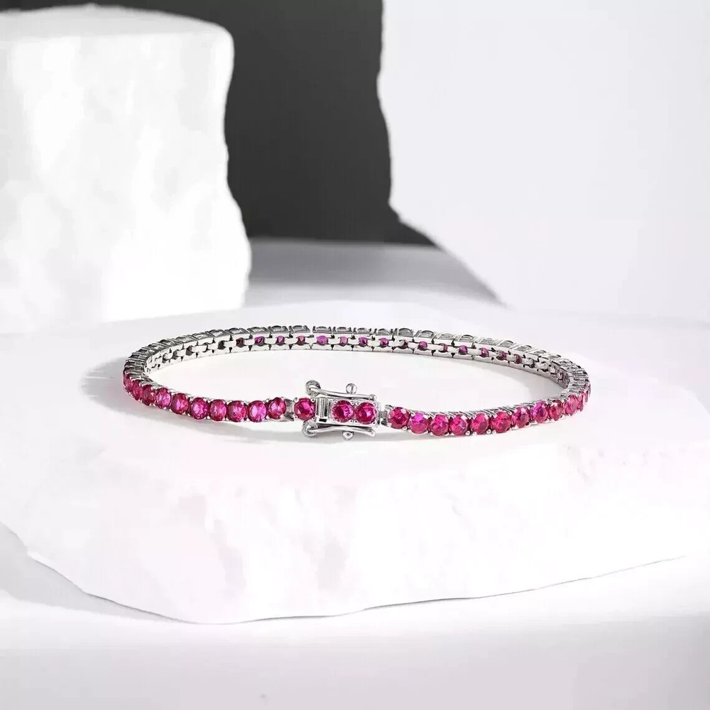 7.50 Ct Round Lab Sapphire Tennis Bracelet 14k White Gold Plated 7.5 Inch