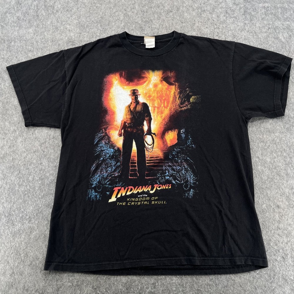 Vintage Indiana Jones T Shirt Kingdom Of The Crystal Skull Movie Black Size L
