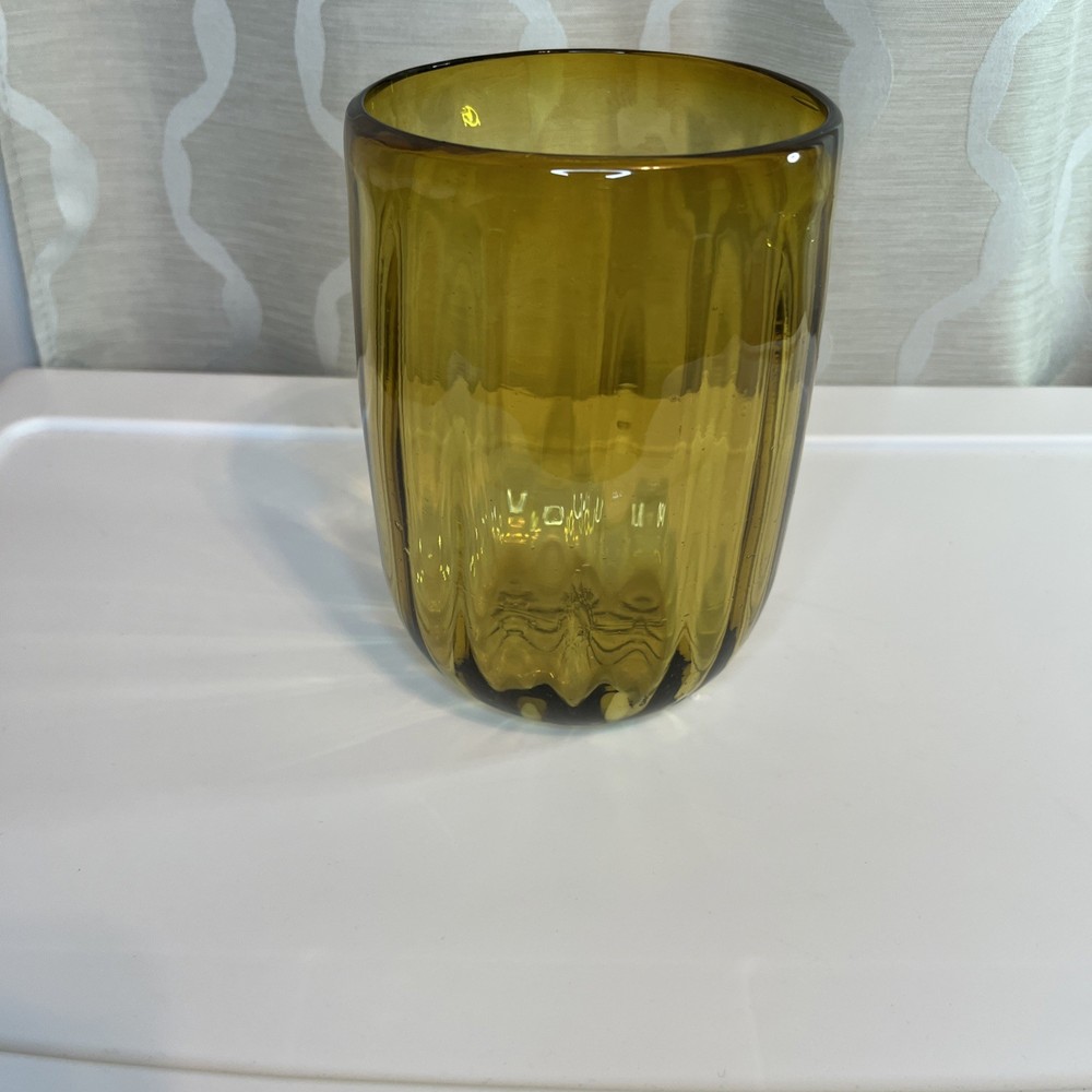 Vintage Italian Art Glass Empoli Style Optic Amber Hand Blown Vase