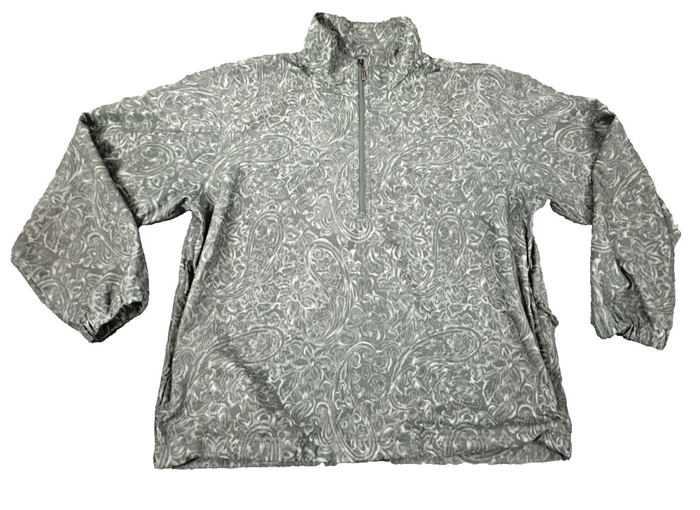 IZOD Women's 1/4 Zip Pullover Size L Activewear Top Gray Paisley Pattern