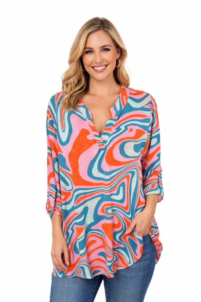 Boutique Colorful Summer Dear Scarlett Blouse SZ 2X Multicolor 3/4 Sleeves
