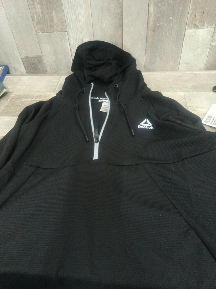 Reebok Hoodie MEDIUM Mens Black Half Zip Pullover Activewear NEW
