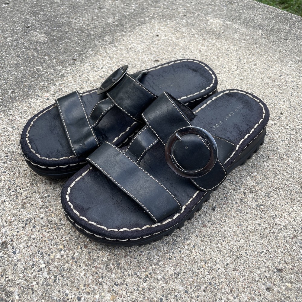 Lower East Side Black Strappy Chunky Slipon Sandals Vintage Y2K 90s Grunge 7.5