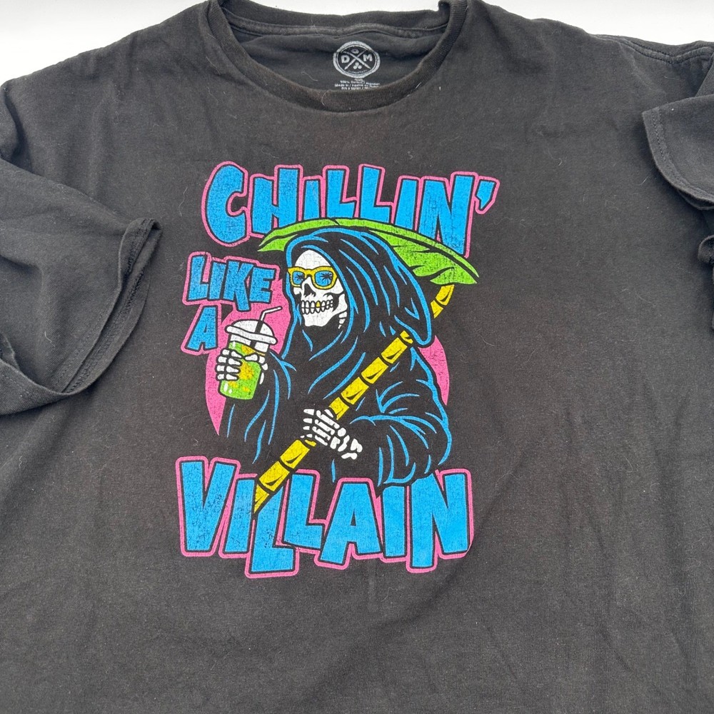 DOM T Shirt Mens 3XL Black Grim Reaper Chillin Like A Villain Graphic Tee