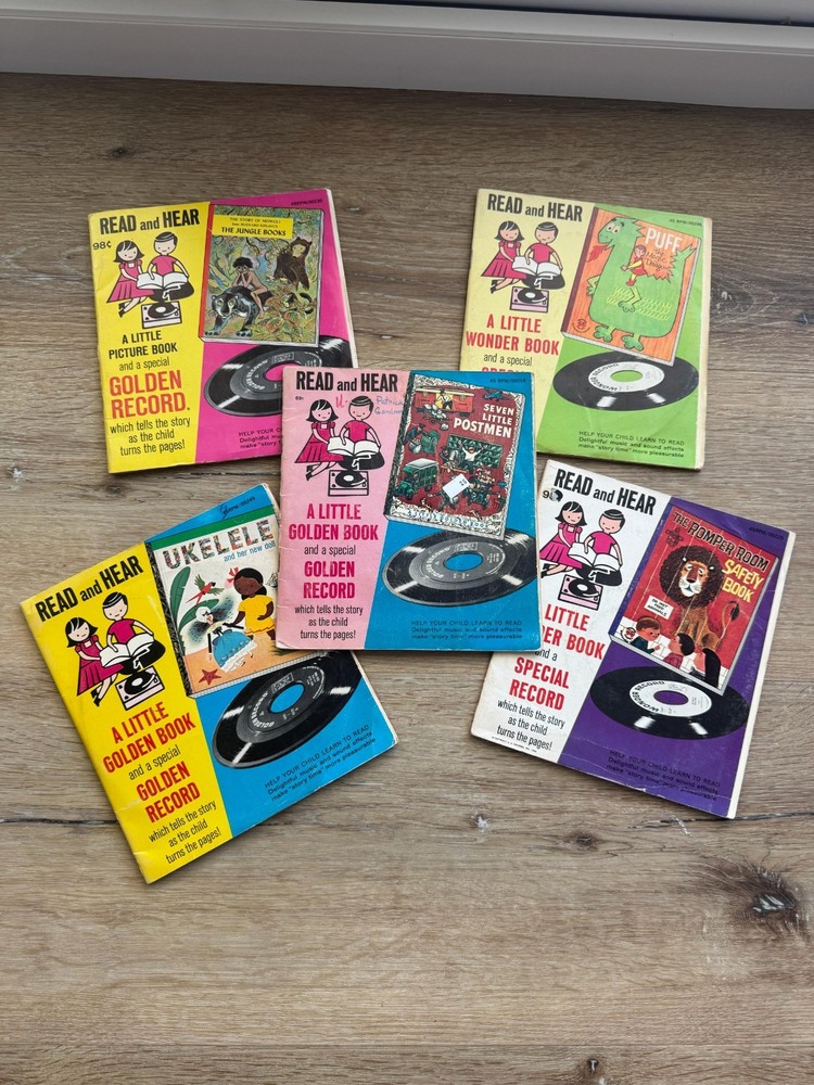 Lot of 5 Vintage Read & Hear Book Record Sets Little Golden & Wonder Books 1955