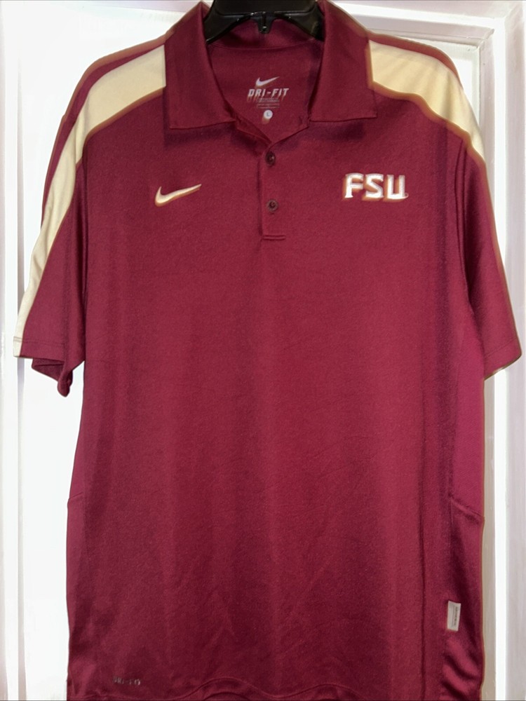 Nike Dri Fit Florida State Seminoles FSU Polo Shirt Mens L Maroon Short Sleeve