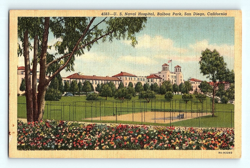 U.S. Naval Hospital Balboa Park San Diego California Vintage Linen Postcard G4