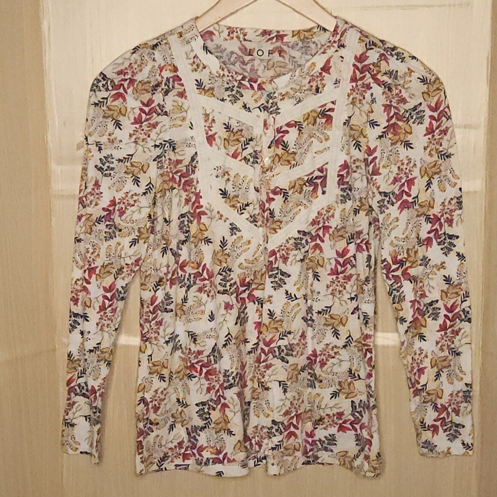 Loft Floral Knit Long Sleeve Top Small