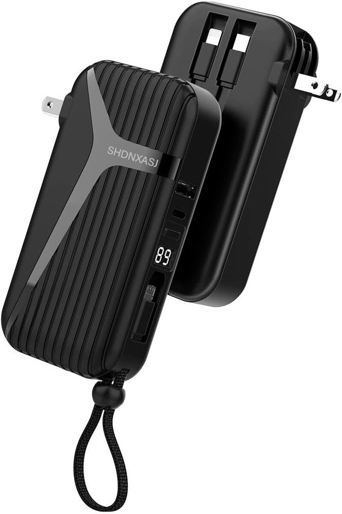 Portable Charger with Built in Cable and AC Wall Plug,10000 mAh External Battery