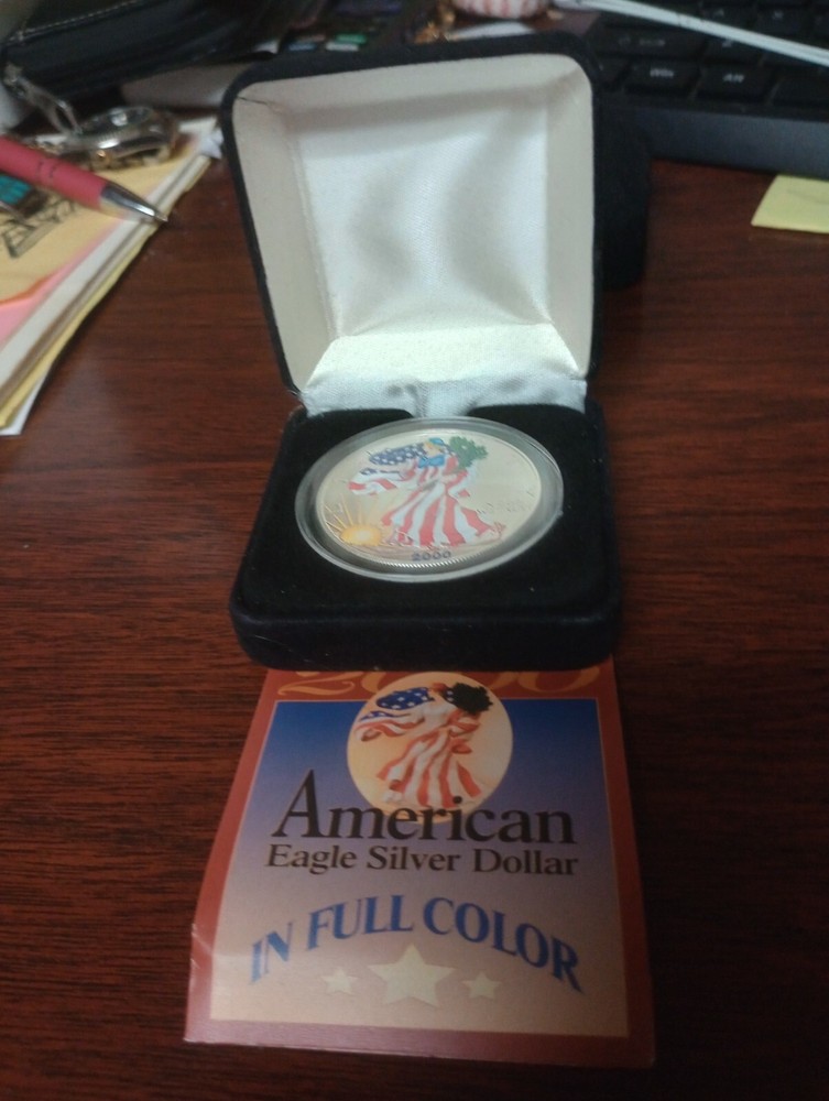 2000 American Eagle Walking Liberty Painted 1oz .999 SILVER Dollar No Case