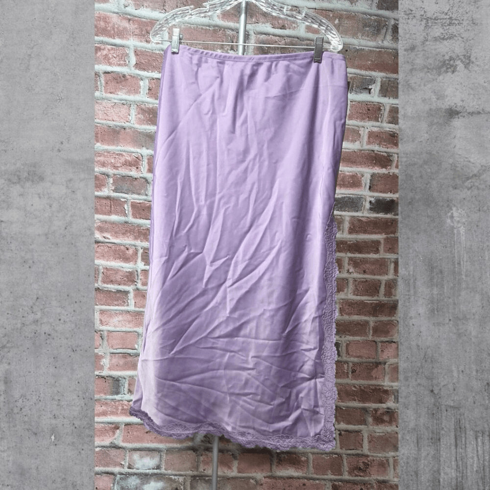 Wild Fable Satin Pink Midi Skirt medium Lace Trim High Rise Slim Fit Mauve