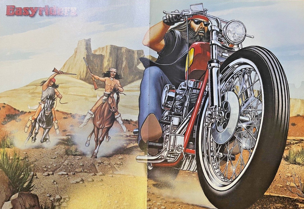 1996 David Mann Poster Native Americans Chasing A Motorcycle Rider
