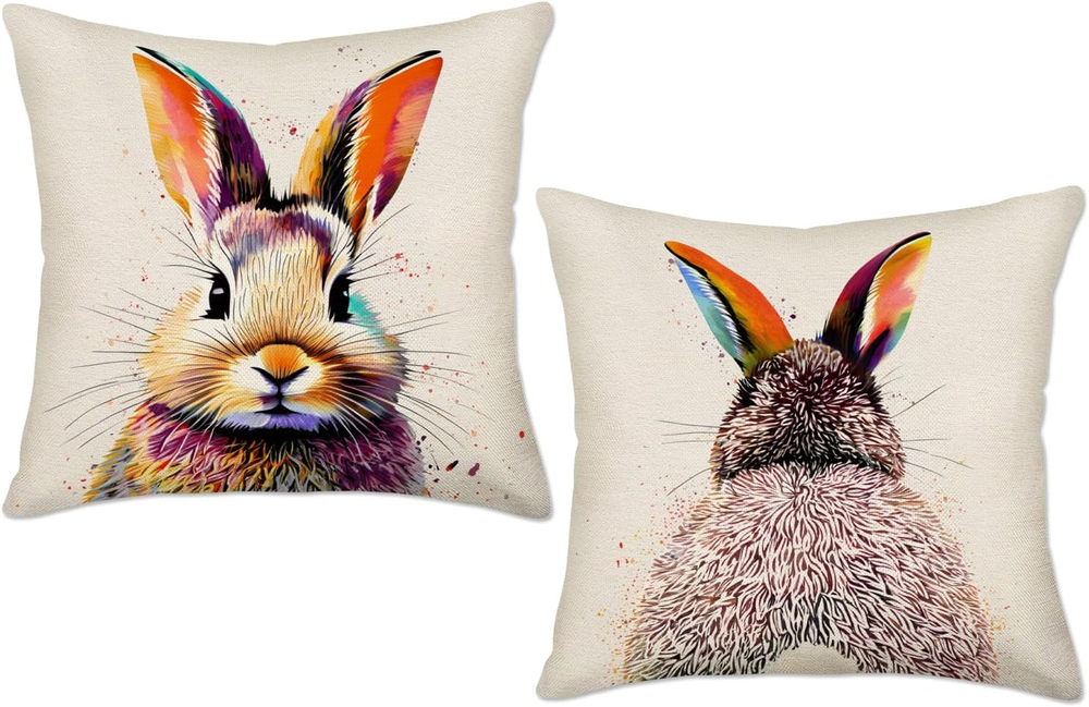 Cute Rabbit Bunny Back Pillowcase 24x24 Inch Happy Easter Throw Cover