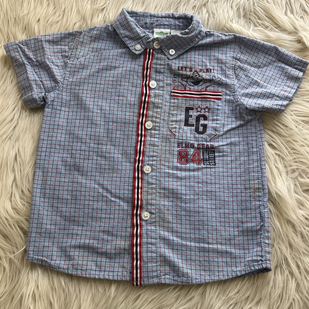 Vintage Y2K Sesame Street Elmo Graphic Collared Shirt Toddler Size 4T