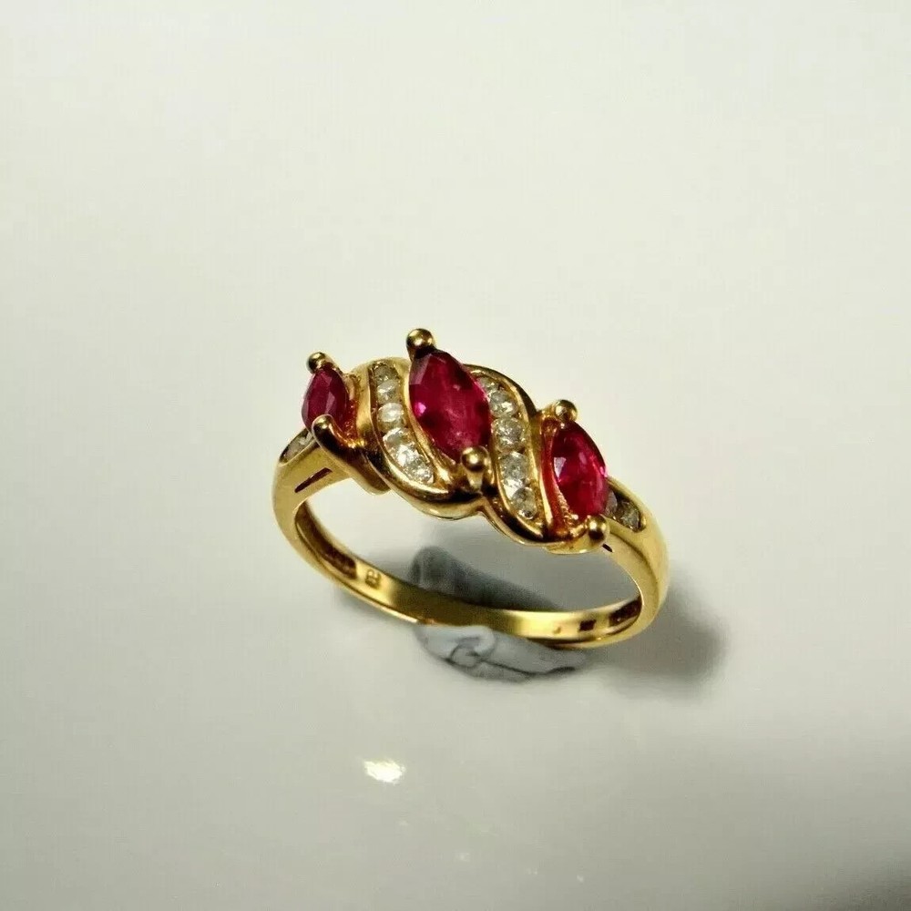 2CT Marquise Lab Ruby Diamond Women's Band Ring in 14K Gold Plated