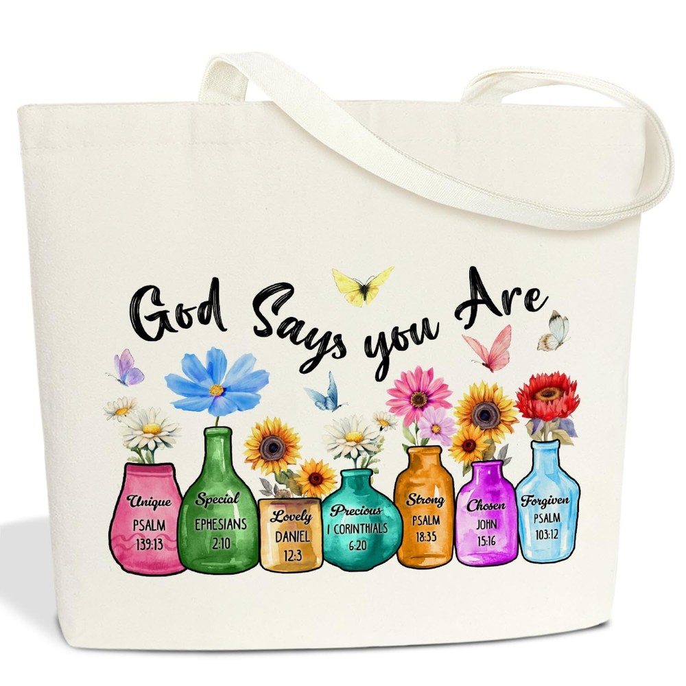 Christian Canvas Tote Bag, Religious Shoulder Bag, Inspirational Gifts for La...