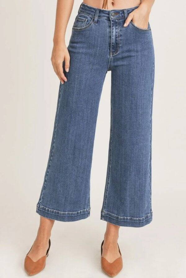 Risen 3/26 High Rise Ankle Crop Wide Leg Jeans