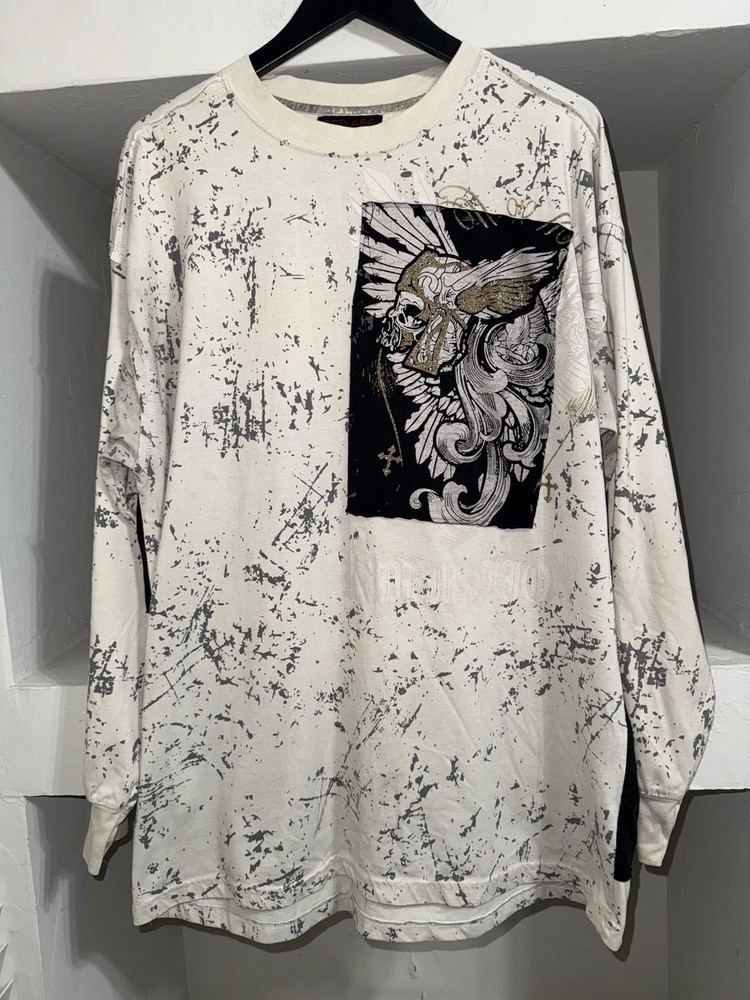 Red Ape Fearless Redemption Winged Skull Graphic Long Sleeve XXL - Y2K - Vtg