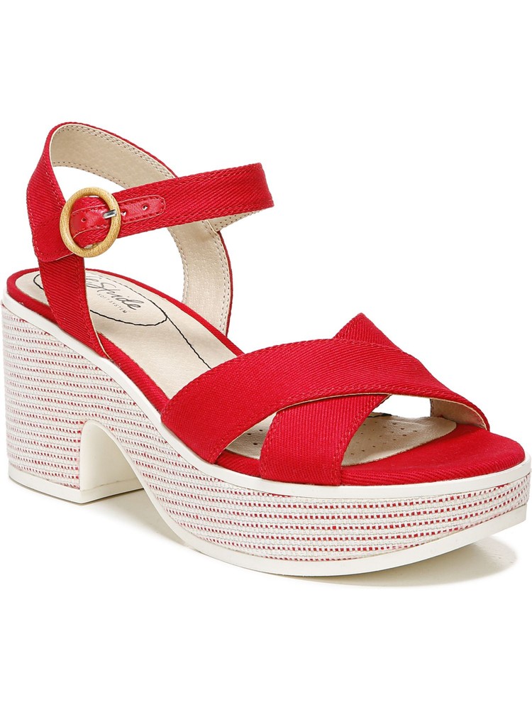 LIFE STRIDE Womens Red Peachy Open Toe Block Heel Buckle Sandals Shoes 6.5 M