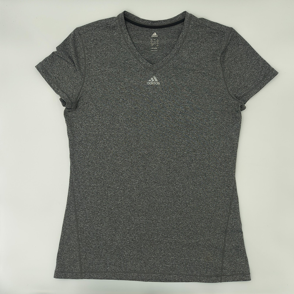 Adidas Climalite V Neck Athletic Shirt Heather Gray Stretch Womens Large L