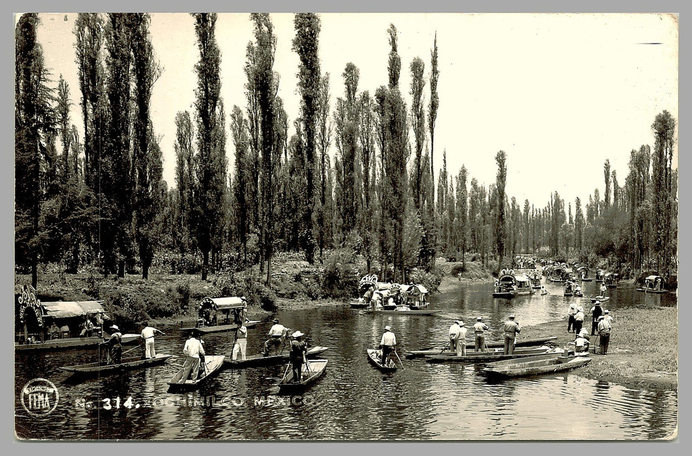 Xochimilco Mexico Trajineras Boats Canal Scene RPPC c1940 Vintage UNP Postcard
