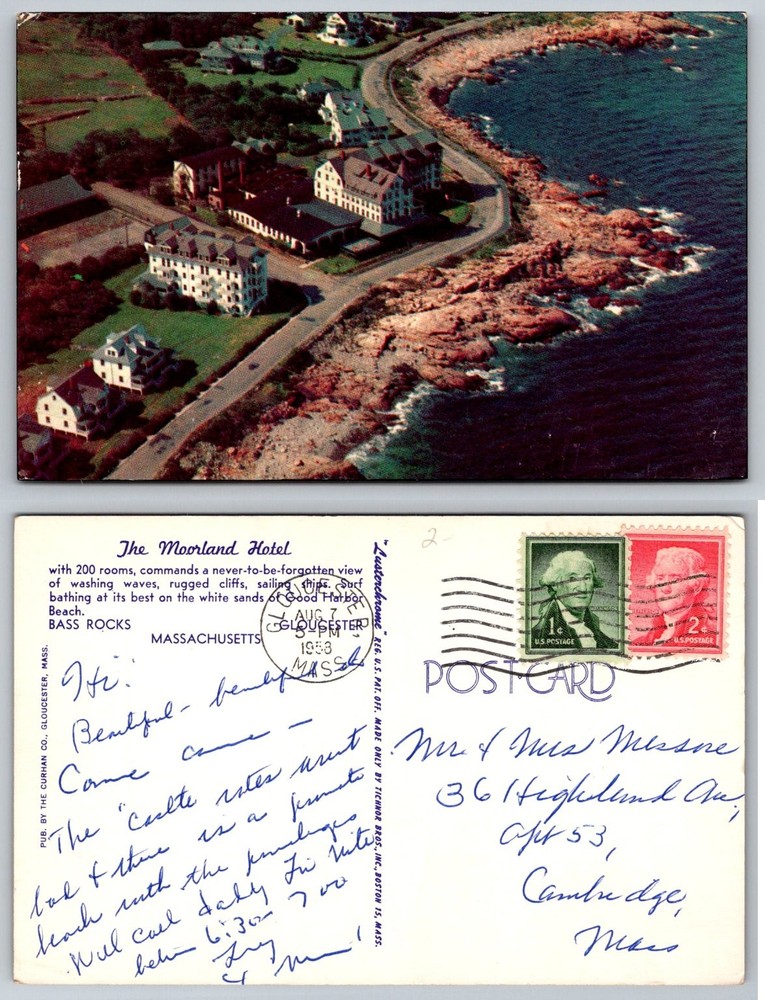 The Moorland Hotel Bass Rocks Gloucester MA Lusterchrome Postcard 1953
