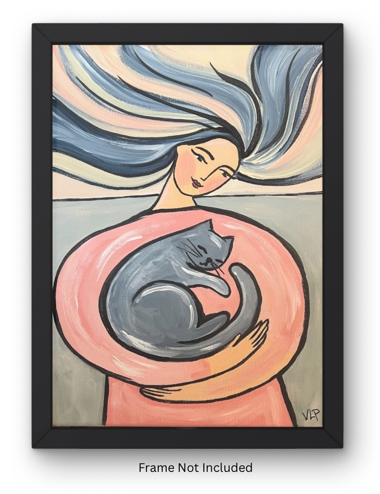 Pink Cat Lady Expressionist Abstract Art Acrylic 14x11” Canvas VLP Original