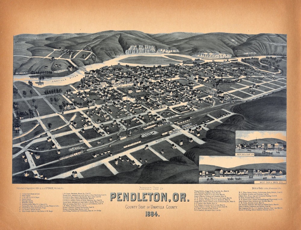 8502.Decoration Poster.Home Room wall interior design.1884 Pendleton Oregon map