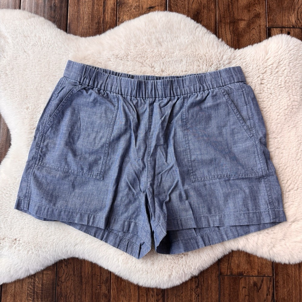 J Crew Factory Blue Chambray Elastic Waist Cotton Shorts Womens Size M