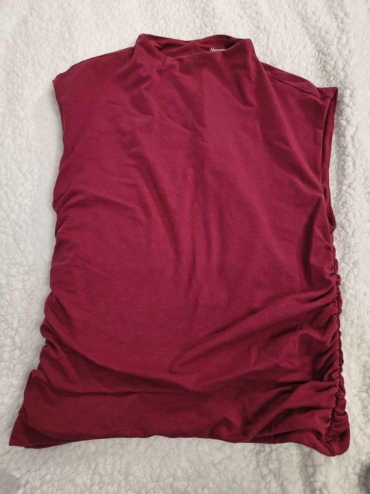 Abercrombie & Fitch Red Sleeveless Top XS Modal Blend Ruched Side High Neck