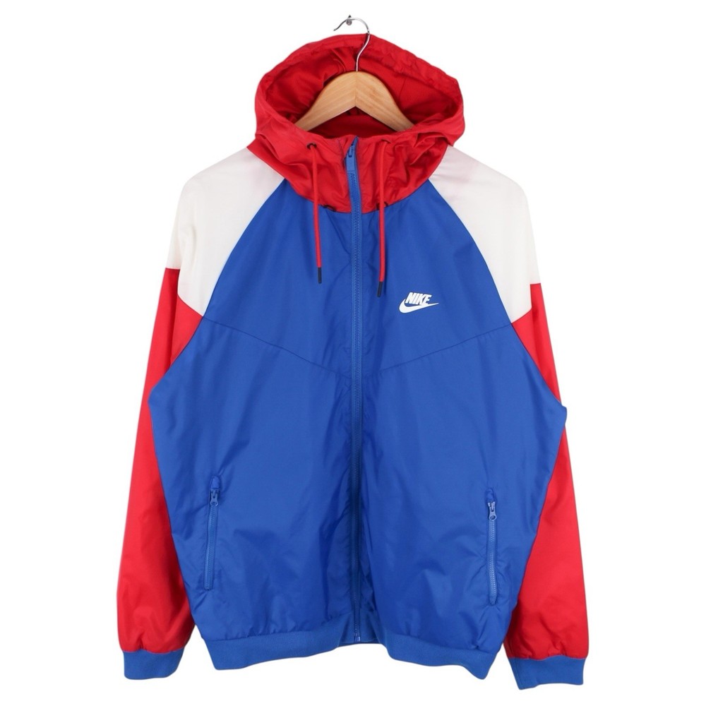 Nike Windbreaker Jacket Men’s Hooded Colorblock Blue Red White Size Large