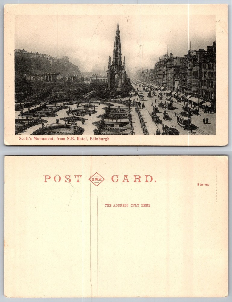 Vintage Edinburgh Postcard Scott's Monument Princes Street G.W.W. Scotland