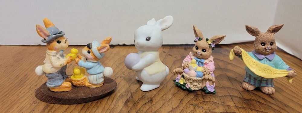 4 Vintage Mini Bunny Rabbit EASTER Decor Hallmark  2 1/2 