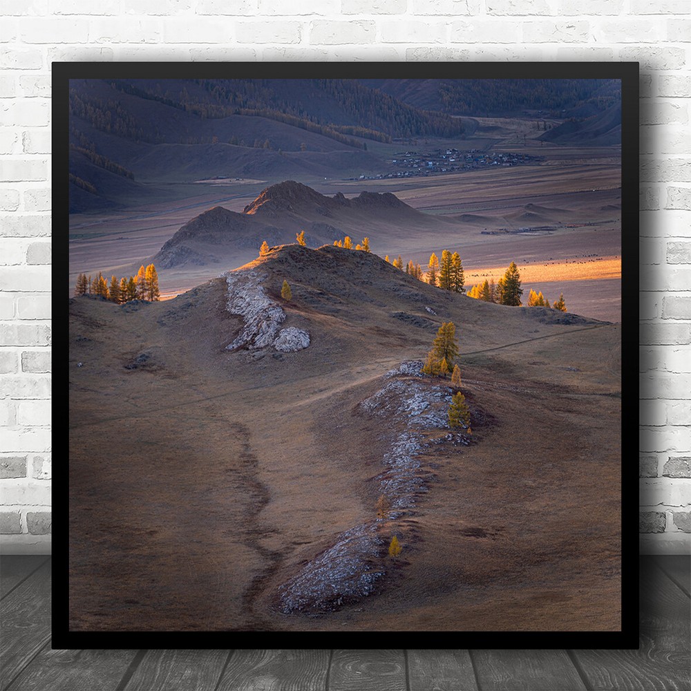 Altai Krai Siberia Russian Federation Autumn October Light Glow Square Art Print