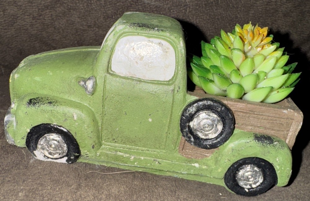 Green Truck Succulent Planter with Faux Succulent Mini Home Decor Figurine