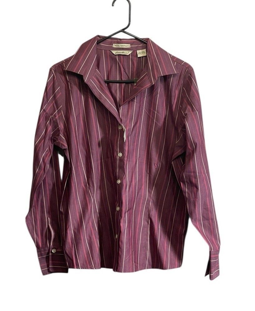 Eddie Bauer Womens Wrinkle Resistant Striped Button Front Shirt sz Large NWT