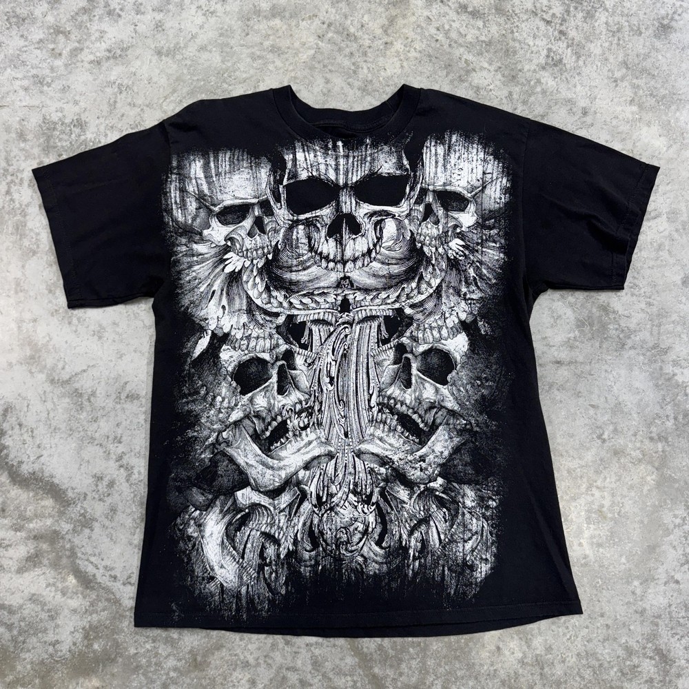 MMA Elite Shirt Mens Large Black y2k grunge Skull Gothic Tee skater punk emo
