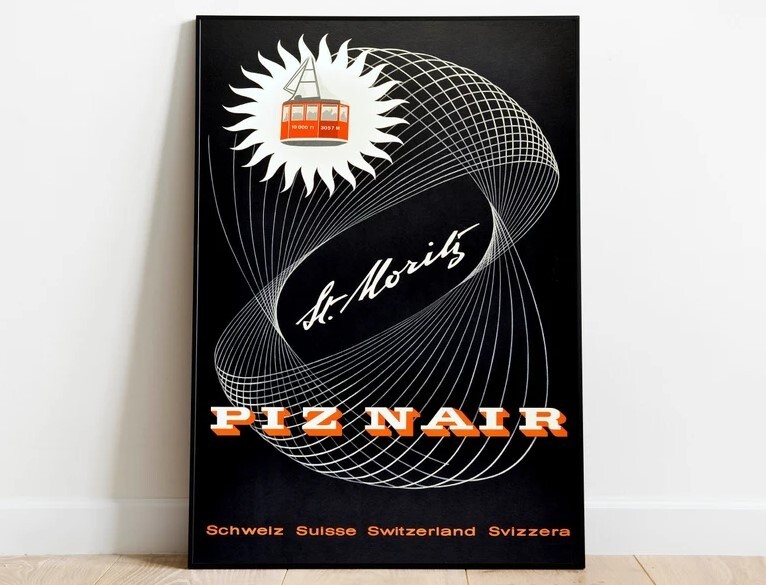 St Moritz Travel Poster| Vintage Travel Print| Switzerland Wall Art Print|