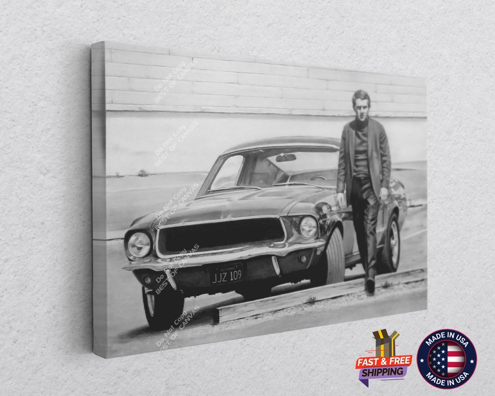 Steve McQueen Ford Mustang BulIitt Movie Poster Classic Painting Canvas Print