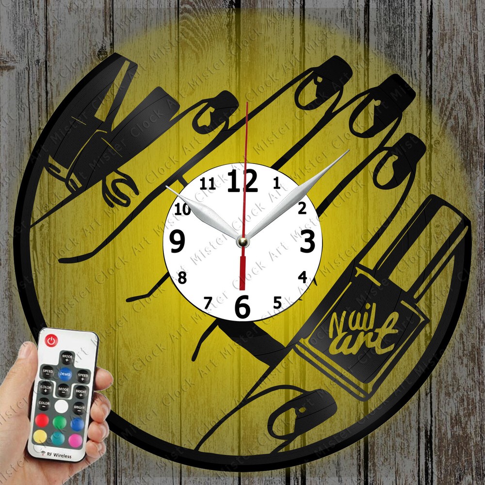 LED Clock Nail Salon Record Wall Clock Art Decor Original Gift 5669