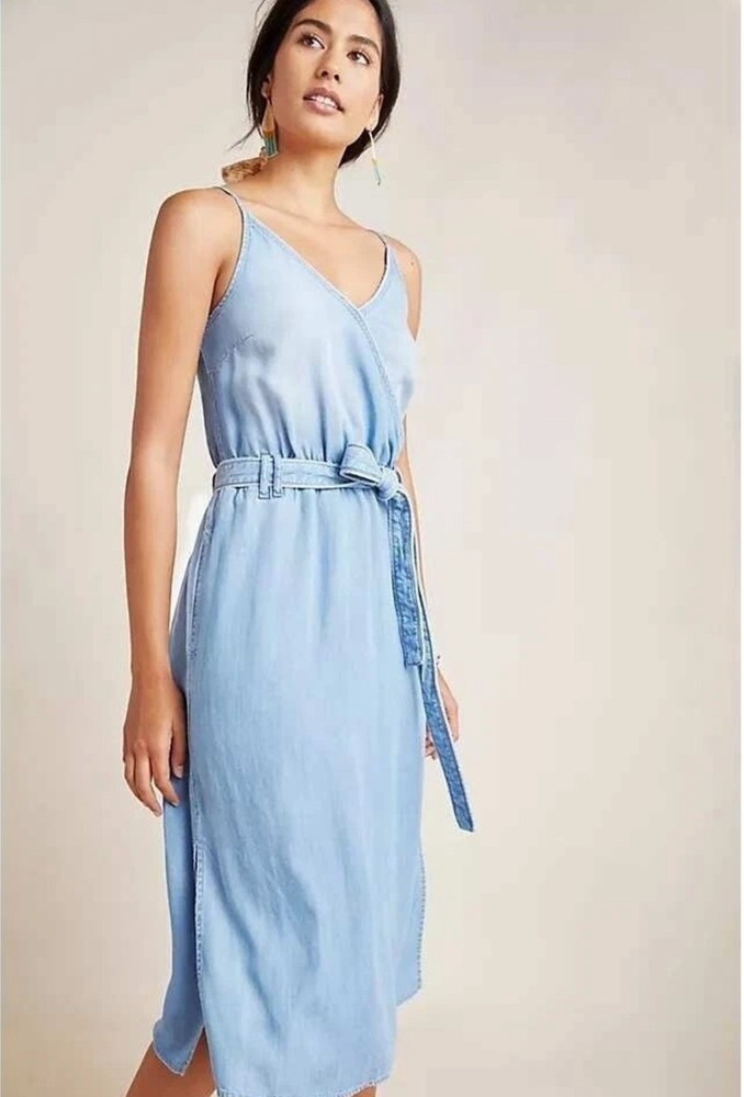 Anthropologie x Cloth & Stone Chambray Blue Midi Dress Sz S